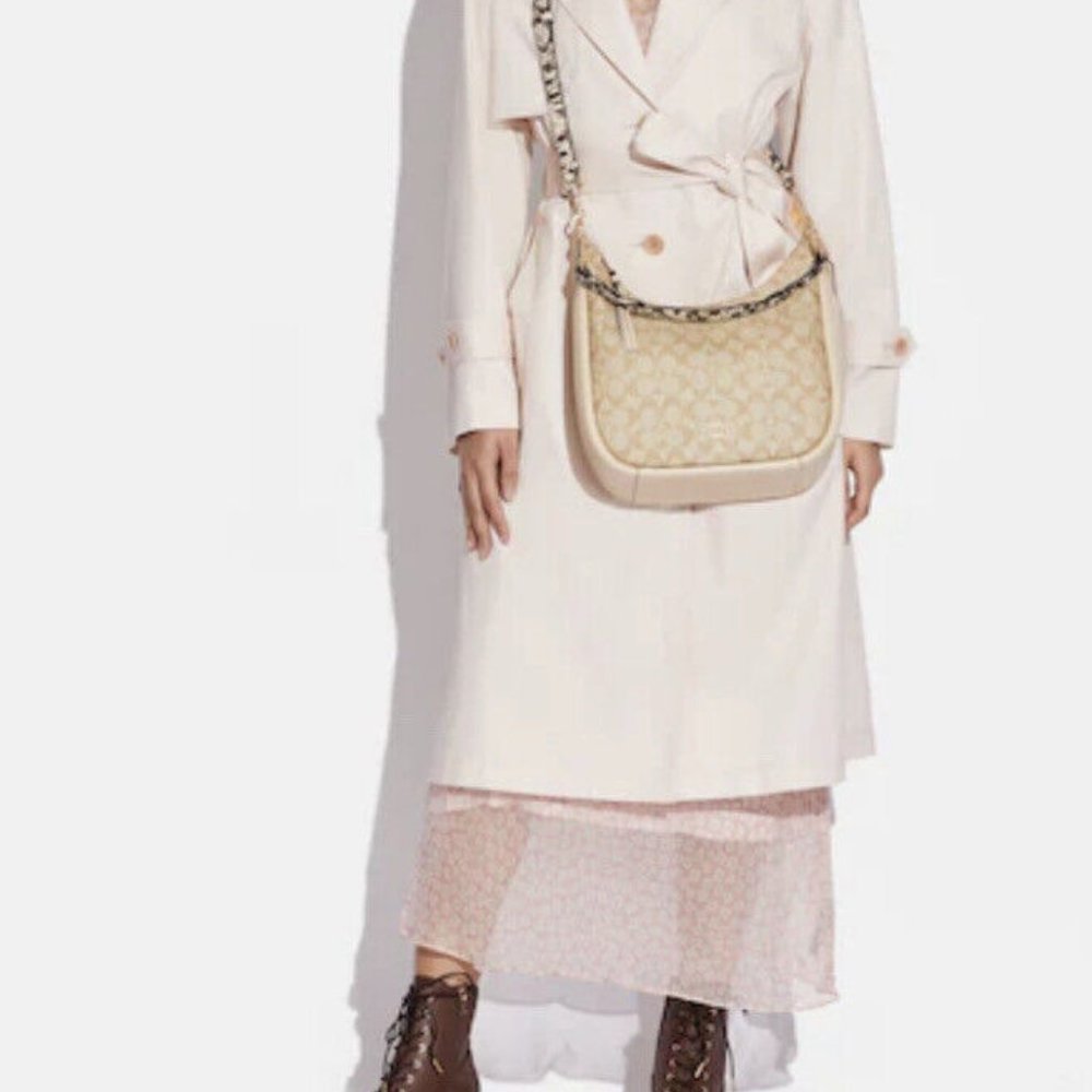 COACH Jules Hobo Pebble & Snake-Embossed Leather Bag Light Khaki/Ivory C9191 - Picture 9 of 9